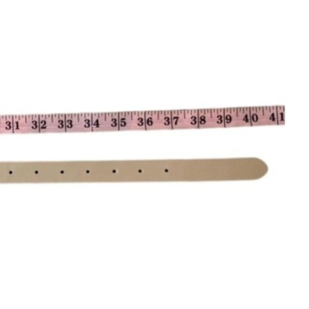 Tan Beige Skinny‎ Belt Gold Double Circle Interlocking Buckle Faux Leather 40in